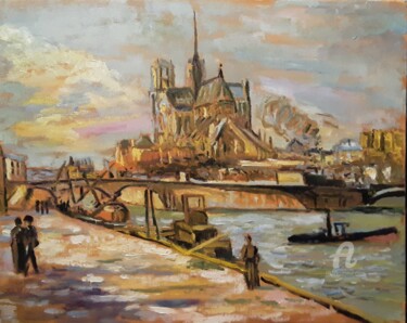 Painting titled "Notre-Dame de paris…" by Cyriaque Millet, Original Artwork, Oil Mounted on Wood Stretcher frame