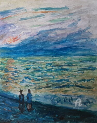Painting titled "Promenade  du soir.…" by Cyriaque Millet, Original Artwork, Wax Mounted on Aluminium