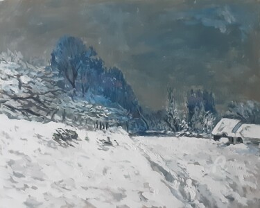 Painting titled "Paysage de neige. D…" by Cyriaque Millet, Original Artwork, Wax