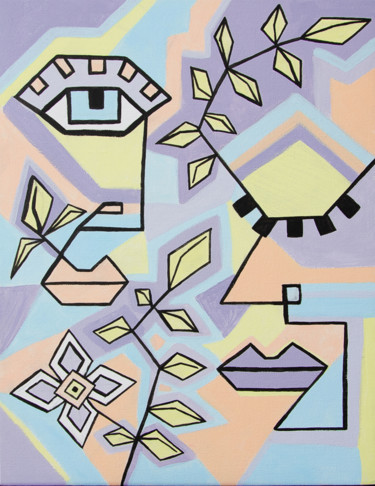 Картина под названием "Cubisme Visage abst…" - Cyrielle Lemistre, Подлинное произведение искусства, Акрил