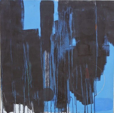 Peinture intitulée "Pluie en bleu et no…" par Cyril Chiron, Œuvre d'art originale