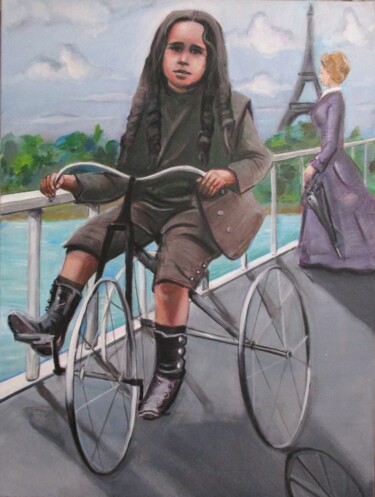 Painting titled "Boy on tricycle" by Cyril Harris, Original Artwork, Acrylic