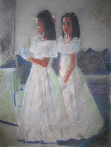 Desenho intitulada "Flower Girls 1" por Cyril Harris, Obras de arte originais, Pastel