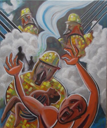 Painting titled "The Firemen" by Cyril Harris, Original Artwork, Acrylic