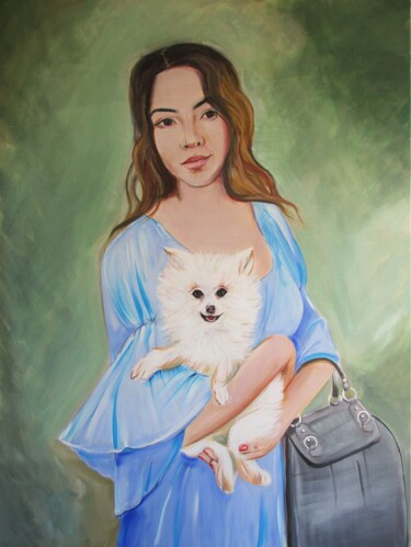 Painting titled "Yeci and her dog" by Cyril Harris, Original Artwork, Acrylic