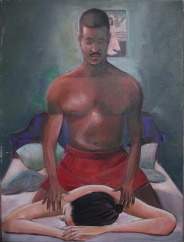 Картина под названием "The massage" - Cyril Harris, Подлинное произведение искусства, Акрил