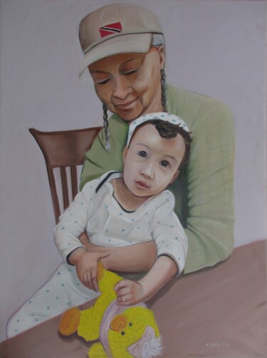 Schilderij getiteld "Grandma Rezende II" door Cyril Harris, Origineel Kunstwerk, Olie