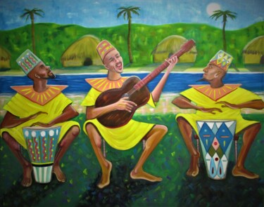 Painting titled "African Drum Fantasy" by Cyril Harris, Original Artwork, Acrylic
