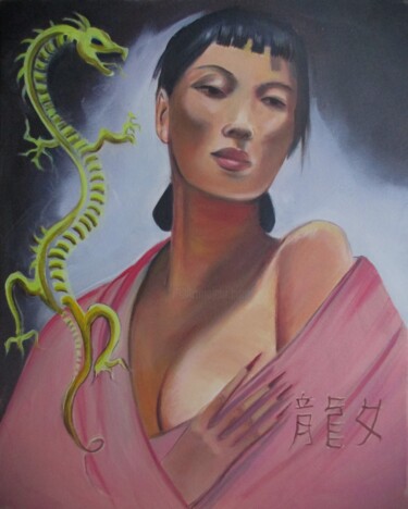 Schilderij getiteld "Wong in oil" door Cyril Harris, Origineel Kunstwerk, Olie