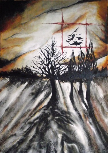 Peinture intitulée "Oiseaux de lumiére I" par Cyril Lagorce, Œuvre d'art originale, Huile