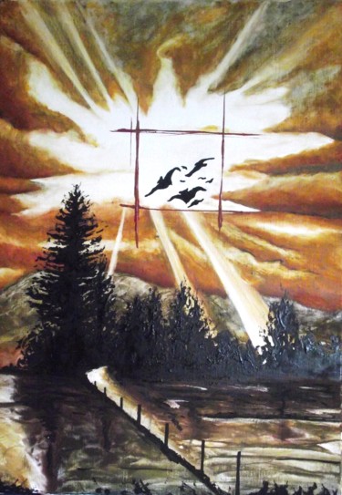 Картина под названием "Oiseaux de lumiére…" - Cyril Lagorce, Подлинное произведение искусства, Масло