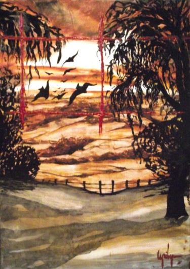 Schilderij getiteld "Oiseaux de lumiére V" door Cyril Lagorce, Origineel Kunstwerk, Olie