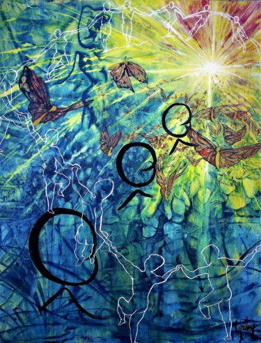 Malerei mit dem Titel "Révolution solaire" von Cyril Lagorce, Original-Kunstwerk, Öl