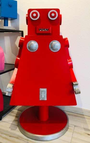 Escultura intitulada "La robote rouge" por Cyrille Plate, Obras de arte originais, Alumínio