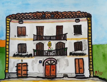 Painting titled "Maison à Calacuccia…" by Cyrille Baudrin, Original Artwork, Watercolor