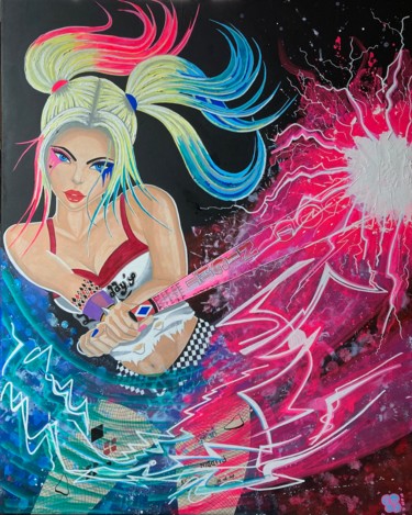 Painting titled "Harley Quinn" by Cyma, Original Artwork, Acrylic Mounted on Wood Stretcher frame