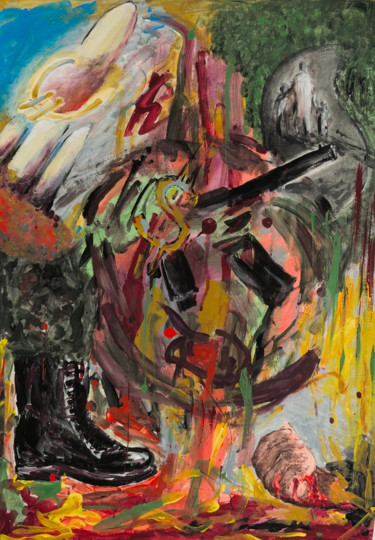 Peinture intitulée "Le Chaos ; le monde…" par Cyril Mukendi, Œuvre d'art originale, Gouache