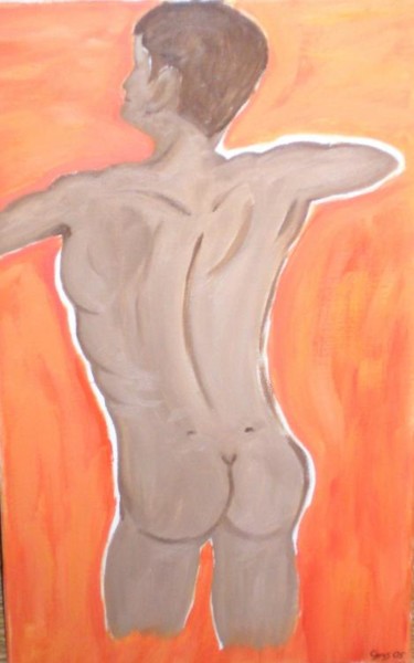 Schilderij getiteld "Homme nu sur fond o…" door Cyrus, Origineel Kunstwerk, Olie