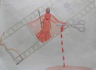 Malerei mit dem Titel "La mort du cinéma" von Cyrus, Original-Kunstwerk, Öl