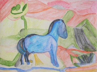 Malerei mit dem Titel "Le cheval à la mani…" von Cyrus, Original-Kunstwerk, Öl