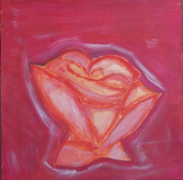 Painting titled "Rose orange sur fon…" by Cyrus, Original Artwork, Oil