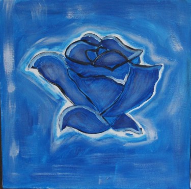 「Rose bleu sur fond…」というタイトルの絵画 Cyrusによって, オリジナルのアートワーク, オイル