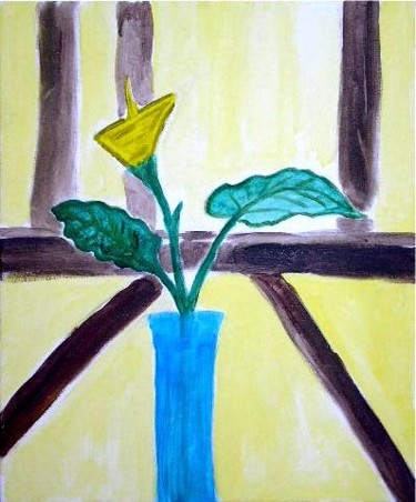 Painting titled "Fleur Jaune" by Cyrus, Original Artwork, Oil