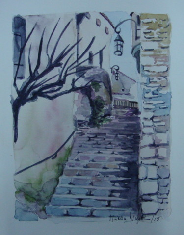 Schilderij getiteld ""EZE Village" acque…" door M.D-Agostino, Origineel Kunstwerk, Aquarel