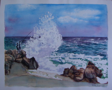 Painting titled ""L'onda che si infr…" by M.D-Agostino, Original Artwork, Watercolor