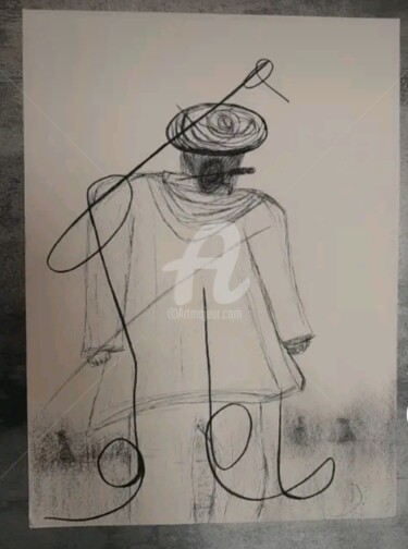 Drawing titled "Grant" by D. Art, Original Artwork, Charcoal Mounted on Glass