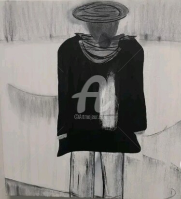 Drawing titled "Florence" by D. Art, Original Artwork, Charcoal Mounted on Wood Stretcher frame