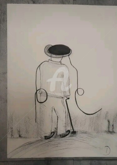 Dibujo titulada "Essaie" por D. Art, Obra de arte original, Carbón Montado en Vidrio