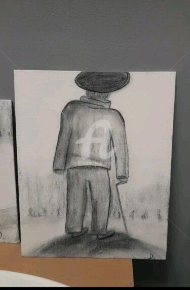 Рисунок под названием "Jo" - D. Art, Подлинное произведение искусства, Древесный уголь Установлен на картон