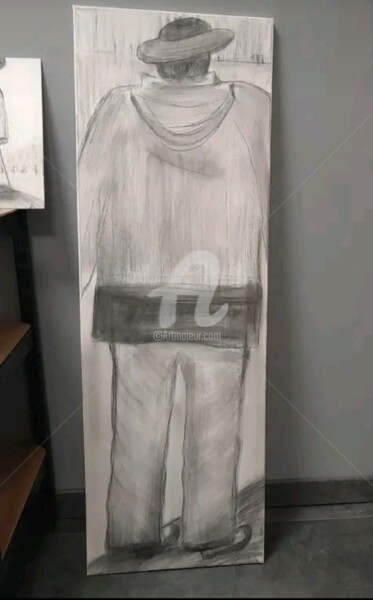 Drawing titled "D" by D. Art, Original Artwork, Charcoal Mounted on Wood Stretcher frame
