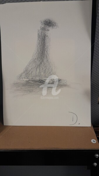 Рисунок под названием "Pensif" - D. Art, Подлинное произведение искусства, Древесный уголь
