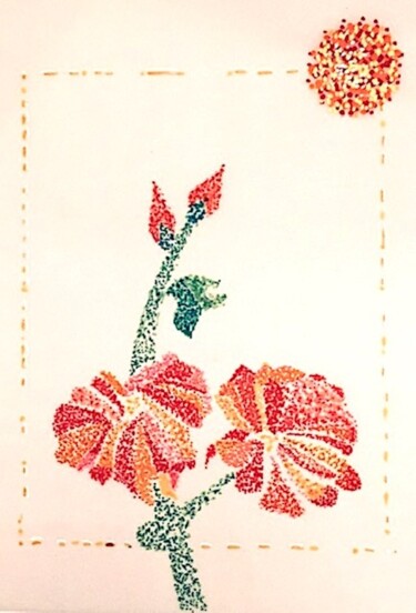 Dessin intitulée "Red Sun Geranium" par D Avergon, Œuvre d'art originale, Marqueur