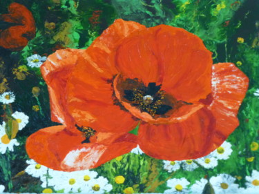 Painting titled "Coquelicot" by Daniele Baille Barrelle, Original Artwork, Oil