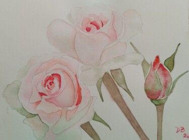 Peinture intitulée "Trois Roses pour un…" par D. Bouchard, Œuvre d'art originale, Aquarelle