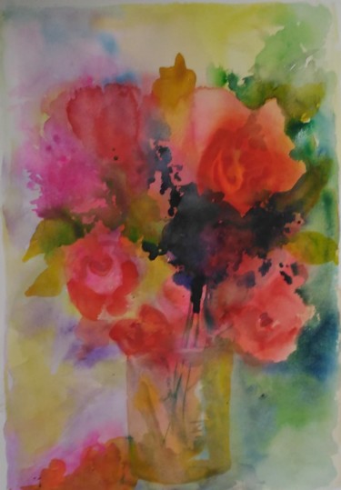 Peinture intitulée "fleurs-r.jpg" par Marie-Lise Courtel, Œuvre d'art originale, Aquarelle