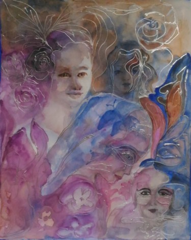 Peinture intitulée "visages.jpg" par Marie-Lise Courtel, Œuvre d'art originale, Aquarelle