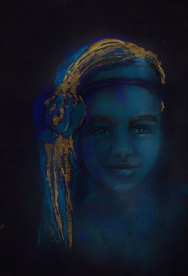 Peinture intitulée "bleu-et-or.jpg" par Marie-Lise Courtel, Œuvre d'art originale