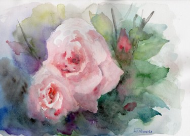 Peinture intitulée "roses.jpg" par Marie-Lise Courtel, Œuvre d'art originale, Aquarelle