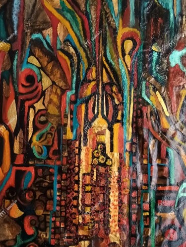 Painting titled "jungle" by D Delahoulle, Original Artwork, Oil Mounted on Wood Stretcher frame