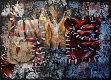 Gravures & estampes intitulée "serpents" par Dominique Duhot, Œuvre d'art originale, Gravure Monté sur Carton