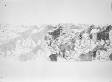 Printmaking titled "CHEVAUX EN LIBERTE 4" by Dominique Duhot, Original Artwork, Engraving Mounted on Plexiglass