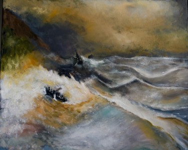 Painting titled "naufrage" by Dominique Duhot, Original Artwork, Oil