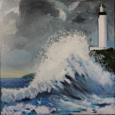 Painting titled "le phare" by Dominique Duhot, Original Artwork, Oil