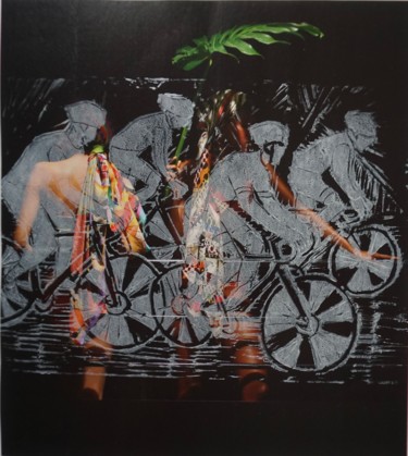 Druckgrafik mit dem Titel "Vélos à la palme ve…" von Dominique Duhot, Original-Kunstwerk, Gravur