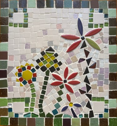 Colagens intitulada "mosaïque  carré de…" por Dominique Duhot, Obras de arte originais, Colagens Montado em Armação em madei…