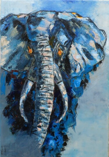 Peinture intitulée "Eléphant" par D'Jack, Œuvre d'art originale, Huile Monté sur Châssis en bois